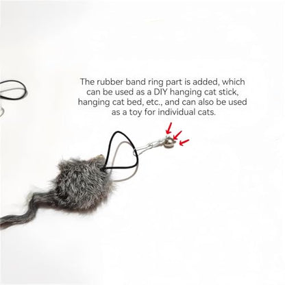 Real Rabbit Fur Mouse Cat Toy - 5 Pack with Crinkle Sound, Rattle & Rope, Extra-Wide Durable Tail, Interactive Hunting Toys for Indoor Cats (No Catnip) - color: White/Grey