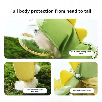 Waterproof Dog Raincoat, Dinosaur Design, Full Body Protection with Elastic Trousers, for Small Dogs (Green, Medium) - color: Green, size: Medium