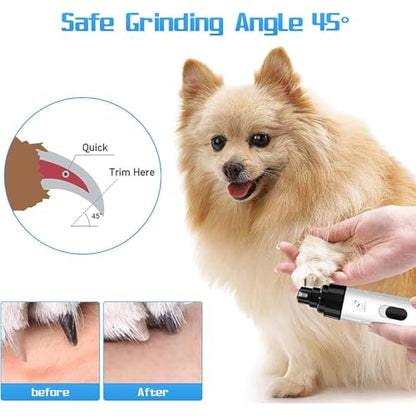 Electric Dog Nail Grinder & Trimmer - Rechargeable, Quiet, Low Vibration Pet Grooming Tool for Small & Large Dogs - Safe Paws Clipper with LED Light for Professional Home Grooming - color: 2Pc