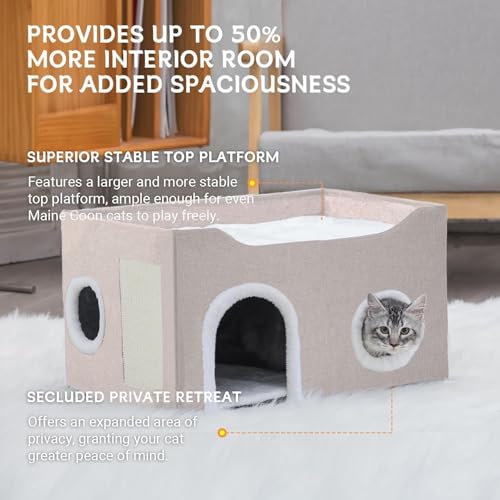 Cat House for Indoor Cats – Foldable Cat Cave & Covered Cat Bed, Cozy Hideaway for Small Pets and Large Cats (23.6"x16"x12.8"),Beige - style: Beige