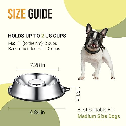 PEGGY11 Stainless Steel Slow Feeder Dog Bowl - Holds 2 Cup, for Medium Size Dogs - size: 2 Cup, for Medium Sized Dogs