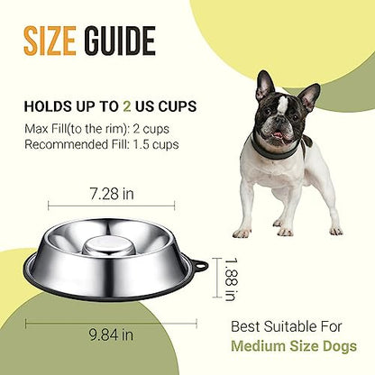 PEGGY11 Stainless Steel Slow Feeder Dog Bowl - Holds 2 Cup, for Medium Size Dogs - size: 2 Cup, for Medium Sized Dogs