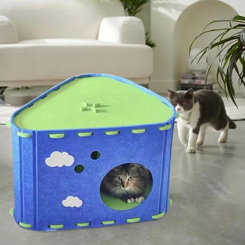 Felt Cat House Hideaway Sturdy Furniture Protector Pet Sleeping Bed Grinding Claw Cozy Portable Practical Cat Bed Cave- Blue - color: Blue