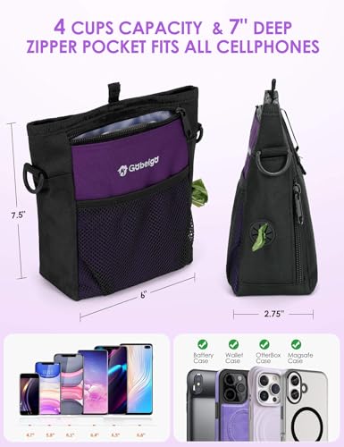 Gobeigo Dog Treat Pouch, Magnetic Closure & Sealable Silicone Bag Insert, 4-Cup Capacity – Belt Clip/Waist Belt/Crossbody Wear, Clicker Included – Great for Pet Training & Walking (Purple) - color: Purple