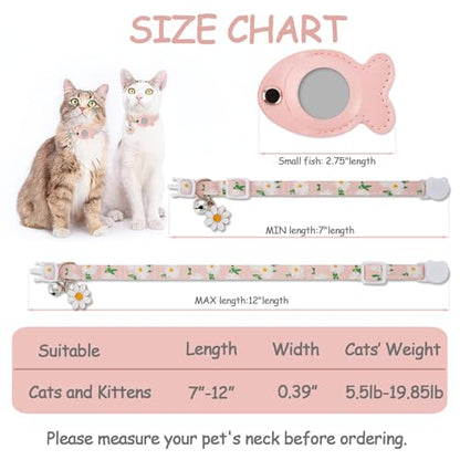 Cat Collar for Airtag, Breakaway GPS Tracker Kitten Collar with Airtag Holder and Bells for Girl Boy Cats Cute Personalized Cat Collar with Fish Adjustable Length (Pink)