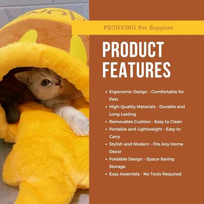 PECHVINO Honey Pot Cat Bed - Comfortable Memory Foam Pet Furniture with Removable Cushion - Stylish and Washable Cat Bed for Small Cats and Breeds