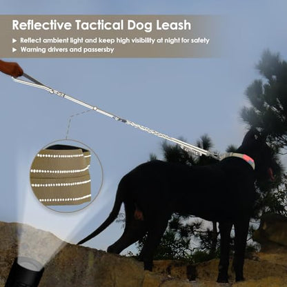 AUBELL Tactical Dog Leash Heavy Duty,4-6ft Reflective Strong No Pull Bungee Leash for Medium Large Dogs with Comfortable Padded Double Handle,Car Seat Belt,360 Degree Rotating Carabiner,Brown - color: M/L-Brown(4-6FT)