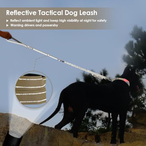 AUBELL Tactical Dog Leash Heavy Duty,4-6ft Reflective Strong No Pull Bungee Leash for Medium Large Dogs with Comfortable Padded Double Handle,Car Seat Belt,360 Degree Rotating Carabiner,Brown - color: M/L-Brown(4-6FT)