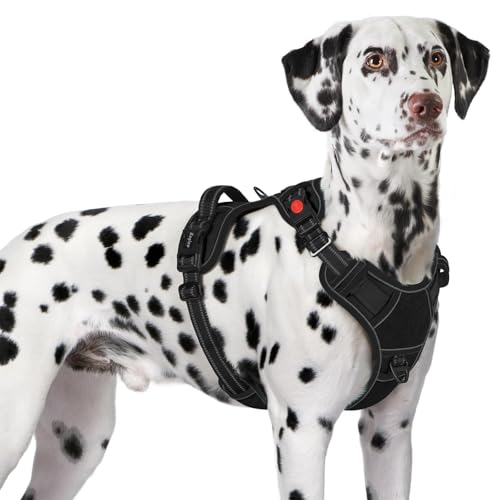 Dog Harness for Large Dogs, Easy Wearing with 3 Quick-Release Buckles, Adjustable No Pull Pet Harness with MOLLE System, No Choke Reflective Vest with Control Handle, Black, XL - color: Black, size: X-Large
