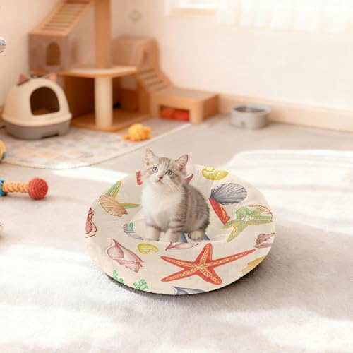 Round Cat Bed Dog Bed,15.7in Seashell Washable Non-Slip Bottom Soft Pet Bed for Small Medium Dogs and Cats - size: 15.7in