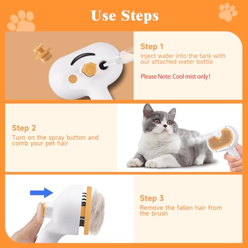 Pet Steam Brush for Dog & Cat – 3-in-1 Spray Hair Removal Comb for Shedding & Grooming, Softens Fur & Reduces Static – Water Brush for Long & Short Coats, Bath-Hating Pets, Includes Waterless Shampoo - size: 7.8″-180ML