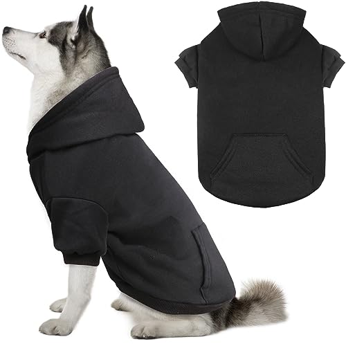 Dog Sweaters for Large Dogs Dog Hoodie Dog Sweater Solid Soft Brushed Fleece Dog Clothes Dog Hoodie Sweatshirt with Pocket(Black-XL) - color: Black, size: X-Large
