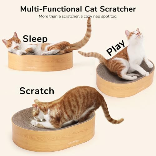 FUKUMARU Cardboard Cat Scratcher Bed, 2-in-1 Oval Cat Scratch Pad, Cats Scratching Board Lounge Bed Indoor, Durable Modern Kitty Scratcher Bowl, Cats Scratch Furniture Protector, Wood Color - color: Wood