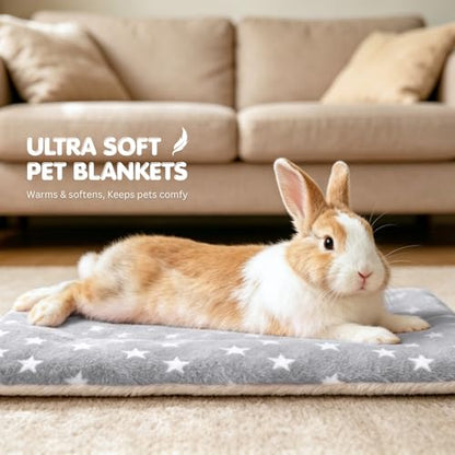 4 Pack Rabbit Bed Mat, 14" x 11" Soft Fluffy Flannel Small Pet Blanket, Washable Sleeping Pad for Guinea Pigs, Bunnies, Star Print - Grey - color: Gray, size: 14x10 Inch