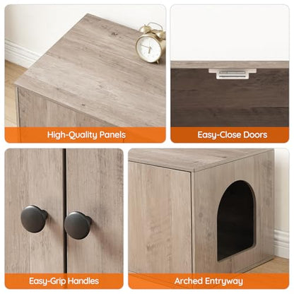 HOOBRO Cat Litter Box Enclosure, Hidden Litter Box Furniture with Side Entry, Litter Box Cabinet, Indoor Cat House, End Side Table, 31.5"L x 17.7"W x 16.3"H, for Living Room, Bathroom, Greige BG40MW01 - color: Greige