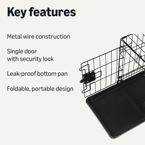 Amazon Basics Durable, Foldable Metal Wire Dog Crate with Tray, Single Door, 18 x 12.4 x 15 in, Black - size: 18.0"L x 12.4"W x 15.0"H, style: Single Door no Divider
