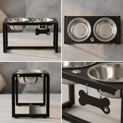 Metal Elevated Dog Bowls, Raised Dog Bowls for Medium/Large Sized Dogs with 2 Thick 58oz Stainless Steel Food Bowls, 10'' Tall Dog Bowl Stand Protect Neck & Joints - size: 10" | M/L Dogs | 2×58oz Bowls