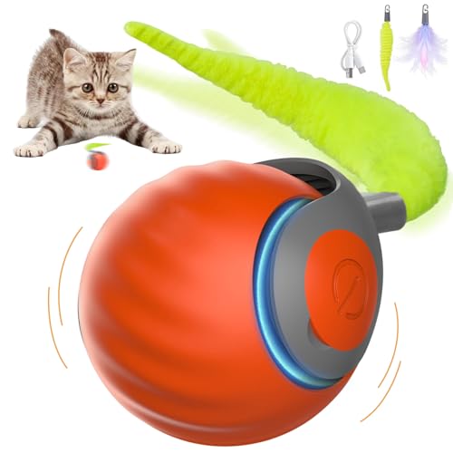 Interactive Cat Toys for Indoor Cats, Automatic Speedy Moving Cat Toy Turbo Ball with Tail 3.0 for Bored Indoor Adult Cats, Rechargeable Chase Motion Activated Kitten Toys - Orange - color: Orange