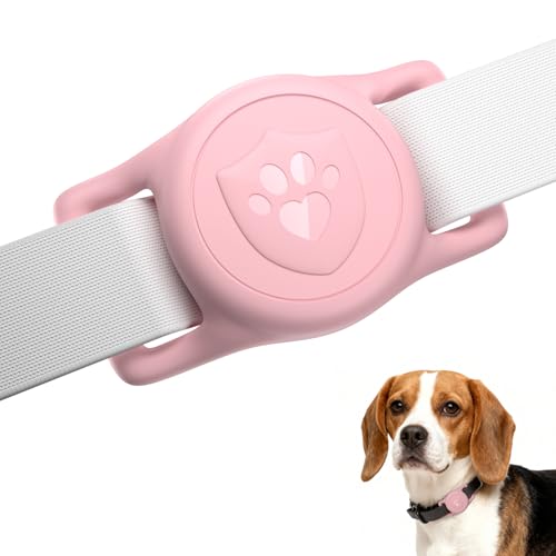 for AirTag Dog Collar Holder, Dog Air Tag Holder, IP68-Waterproof | Lightweight Silicone | Anti-Lost | Ultra-Durable | Compatible with Apple AirTags (Pink) - color: Pink