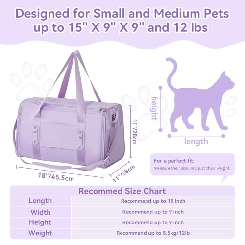 PETSFIT Soft-Sided Cat Carrier with Patented Safety Buckles, Lockable Zippers & Safety Tether,Escape-Resistant Travel Pet Carrier for Car Rides & Vet Visits, Airline Approved Under-Seat, Up to 12 lbs - color: Purple, size: Medium