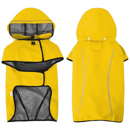 Mile High Life Dog Raincoat, Adjustable Waterproof Pet Rain Jacket, Reflective Hooded Poncho for Small Medium Large Dogs, Lightweight Breathable Pet Rain Coat (Yellow,L Chest 26"-33") - color: Yellow, size: Large