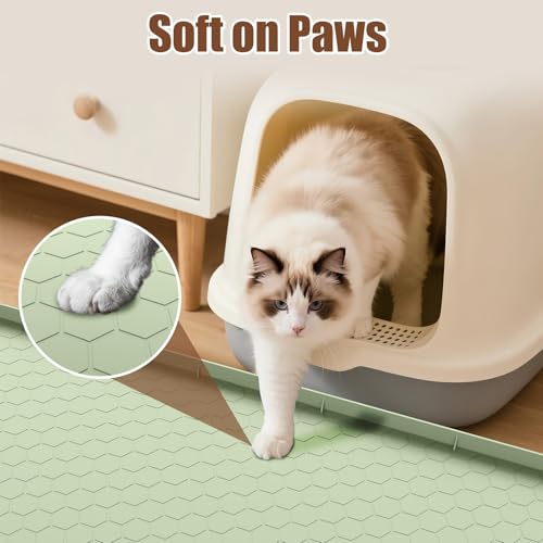 Cat Litter Mat, 34" X 22" Large Silicone Mat Cat Litter Trapping Mat, Waterproof Litter Box Mat, Soft on Kitty Paws, Urine-Proof, Easy to Clean, Non-Slip Kitty Litter Mat for Floor(Green)