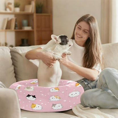 Cat Round Dog Bed, Calming Cat Bed Washable with Removable Cover & Non-Slip Bottom, Soft Cozy Indoor Pet Bed for Living Room, Floor, Sofa, 18" - size: 18"