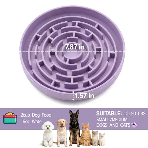 Silicone Slow Feeder Bowl, with Non-Slip Suction Cups, Anti-Choking, Puppy Puzzle Bowl, Slows Down Eating Speed, Relieves Anxiety, Suitable for S&M Sized Dogs and Cats(Purple) - color: Purple