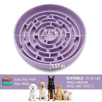 Silicone Slow Feeder Bowl, with Non-Slip Suction Cups, Anti-Choking, Puppy Puzzle Bowl, Slows Down Eating Speed, Relieves Anxiety, Suitable for S&M Sized Dogs and Cats(Purple) - color: Purple
