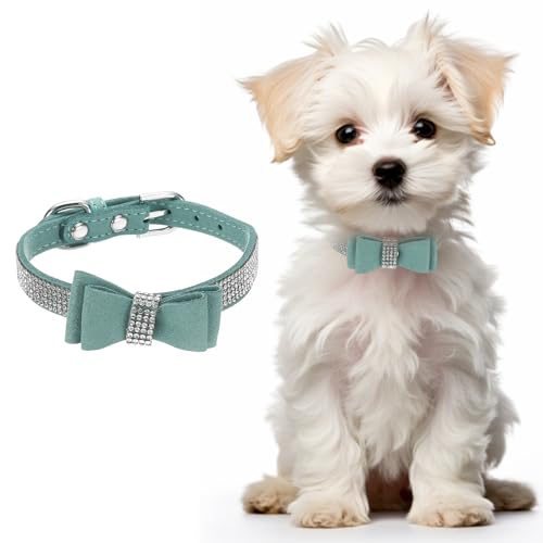 Cute Dog Collar with Bling Rhinestone, Bling Dog Collar Adjustable Leather Diamond Sparkling Jewel Accessories 15", (Light Blue), Intended for Teacup/Cat/Small Medium Large Pet - color: Light Blue, size: 15 Inch