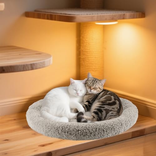 Cat Bed Mat 19.5" Round Pad with Pillow Around, Warm Plush Cushion for Small to Medium Dogs Cats Sleep/Nap, Neck Protection Mattress, Non-Slip Washable, Large - color: Round L (19.5 inch)