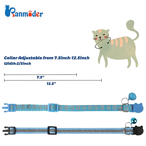 2 Pack Reflective Cat Collar Breakaway with Bell,Personalized Kitten Collars,Adjustable Safety Buckle Collar for Male Cats Girls & Boys (Sky Blue) - color: Sky Blue