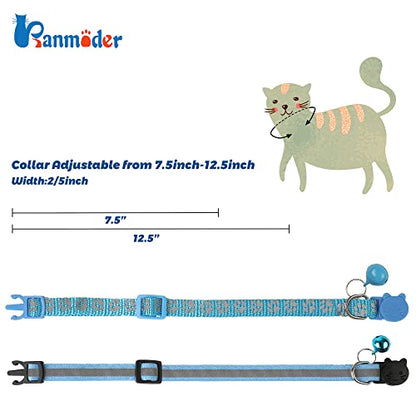 2 Pack Reflective Cat Collar Breakaway with Bell,Personalized Kitten Collars,Adjustable Safety Buckle Collar for Male Cats Girls & Boys (Sky Blue) - color: Sky Blue