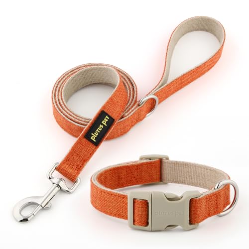 Plutus Pet Cotton Hemp Dog Collar and Leash Set, Adjustable Collar for Small, Medium, and Large Dogs, Heavy Duty and Soft on Skin, Orange, XS - color: Orange, size: X-Small
