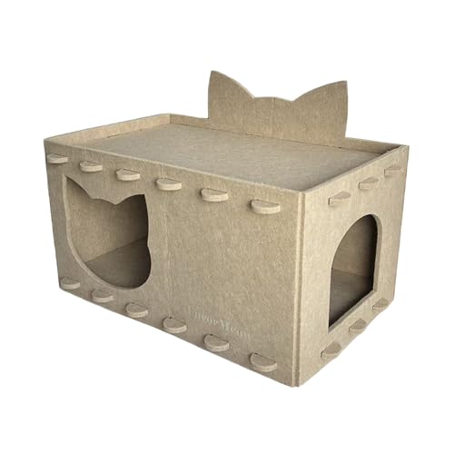 Cat House Cat Ear Design, Large Spacious Cozy Indoor Cat Bed Cave, Scratch Resistant Strong Thick Premium Felt Condo, Fun Hideaway for Multiple Cats, Up to 35LB, 21.5x13x11.6 inches (Beige)
