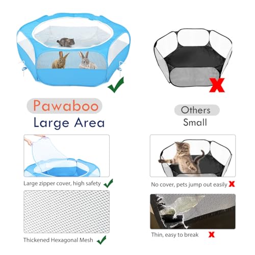 Pawaboo Small Animals Playpen, Waterproof Small Pet Cage Tent with Zippered Cover, Portable Outdoor Yard Fence with 3 Metal Rod for Chick/Kitten/Puppy/Guinea Pig/Rabbits/Hamster/Chinchillas,Light Blue - color: C-Light Blue