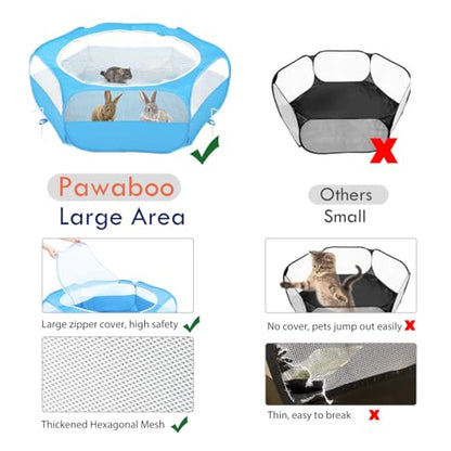 Pawaboo Small Animals Playpen, Waterproof Small Pet Cage Tent with Zippered Cover, Portable Outdoor Yard Fence with 3 Metal Rod for Chick/Kitten/Puppy/Guinea Pig/Rabbits/Hamster/Chinchillas,Light Blue - color: C-Light Blue