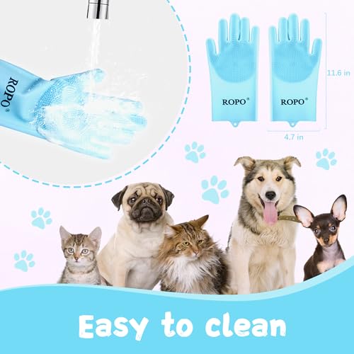 ROPO silicone gloves for pet grooming, multi-functional gloves for pet hair shedding, bathing, and massage (Blue) - color: Blue