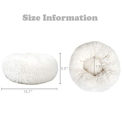 otoez Kitten Puppy Bed Extra Small XS Round Dog Cat Beds Anti Anxiety Plush Pet Calming Donut Bed with Non-Slip Waterproof Bottom, Washable (15.7", White) - color: White, size: 15.7"