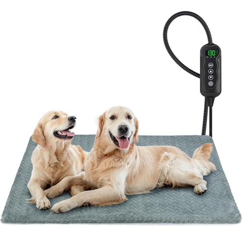GASUR Extra Large Heated Cat Bed for Large Dogs, Waterproof Cat Heating Pad with Timer Temperature Adjustable, Indoor Electric Pet Heated Pad for Cats Dogs, Anti-bite Dog Heated Pad, 47''x28'', XLarge - color: Grey, size: X-Large(47"x28")