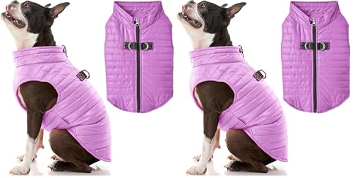 Gooby Purple Small Dog Puffer Vest - Ultra Thin Wind Breaker with D Ring Leash - Water Resistant Dog Sweater Coat - color: Purple, size: Small chest (15") (Pack of 2)
