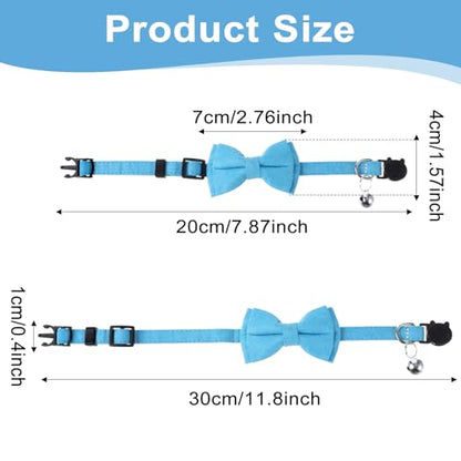 3pcs Bow Tie Cat Collar with Bells, Breakaway Bowtie Plaid Cat Collar, Soft Adjustable Bow Cats Collars for Kitten Puppy and Small Pets - color: blue