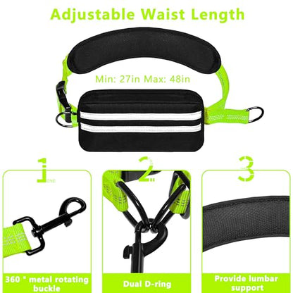 Hands Free Dog Leash with Zipper Pouch, Running Waist Leash for Dog Walking, Adjustable Waist Belt for Large Dogs, Reflective Bungee Design with Two Handle for Hiking, Training, Neon Green - color: Neon Green