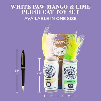 Haute Diggity Kitty White Paw Mango & Lime Set, Plush Cat Toys Catnip Filled with Interactive Crackle Sound, Safe & Durable Toys for Cat & Kitten, 2 Pcs - style: White Paw Mango & Lime
