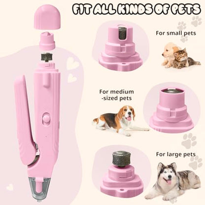2-in-1 Dog Nail Trimmers & Dog Nail Grinder, Dog Nail Clippers with 2 LED Lights & Safety Guard, USB Rechargeable, Multiple Grinding Methods for Small, Medium, and Large Dogs & Cats (Pink) - color: Pink