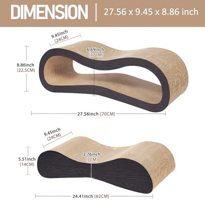 Simple Delxue 2 in 1 Large Cardboard Cat Scratcher Lounger，Cat Scratching Board for Indoor Cats,100% Recyclable&Reversible Horizontal Scratching Pads Prevents Furniture Damage,Brown - color: 2 IN 1 Large Brown Wood