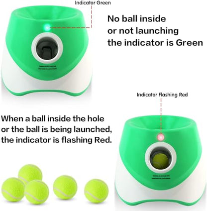 MEKAPLE Automatic Dog Ball Launcher, Dog Ball Thrower with 15 Mini Tennis Balls Sizing 2 Inch and Mesh Bag, Interactive Dog Toys Tennis Ball Launcher for Small Dogs with 3 Distance Settings - color: Green