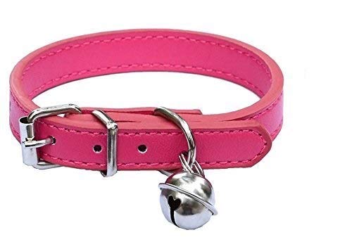 New Pink Leather Pet Collars for Cats,Baby Puppy Dog,Adjustable 8"-10.5" Kitten Collar with Bell - color: hot pink