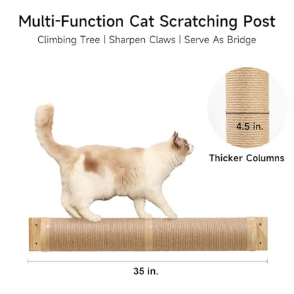 FUKUMARU Cat Scratching Post, 35 x 4.5 Inch Cats Walls Furniture, Rubber Wood Wall Mounted Kitten Scratcher Posts, Thicker Columns for Multi-Functions