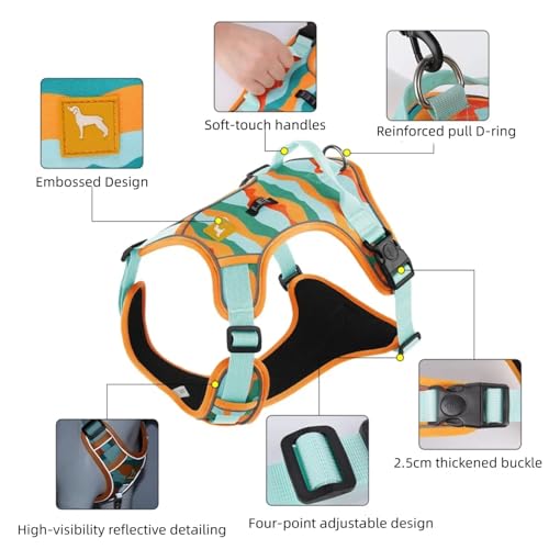 Chesoon Tactical Dog Harness Heavy Duty No Pull Reflective ControlAdjustable Mesh Handle Adjustable for 49.6-99.2lb / 4-7.5kg Green S - color: Green, size: S
